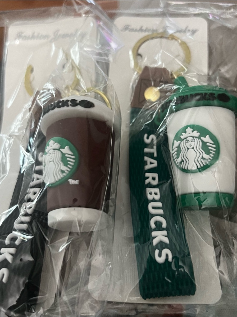 Starbucks Green & Brown Mini Cup Keychain Duo